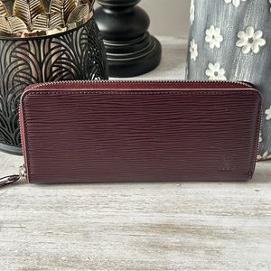 AUTHENTIC Louis Vuitton Epi Leather Clemence Long Zippy Wallet Burgundy